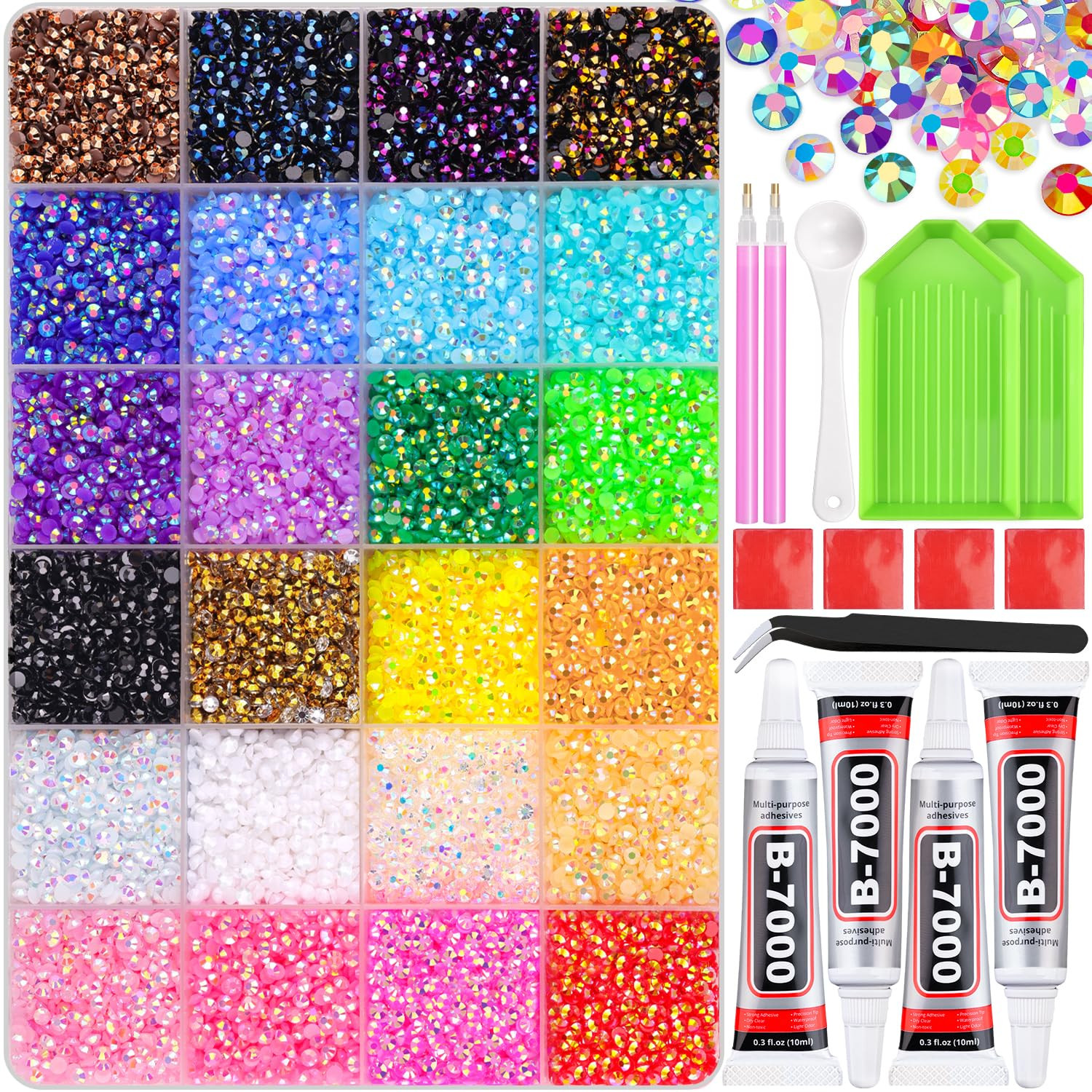 34000Pcs Resin Jelly Rhinestones for Bedazzling, Multicolor 3mm Flatback Gems for Diamond Art, Bedazzler Kit with 3Pcs 10ml B7000 Jewelry Glue for Bedazzle Thing Crafting Book Nail Art | Amazon (US)