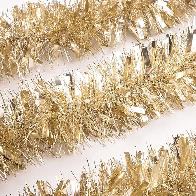 iPEGTOP 26.2ft Christmas Tinsel Garland, Classic Thick Shiny Sparkly Christmas Tree Ornaments Par... | Amazon (US)