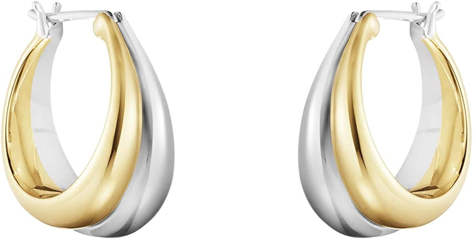 PICKBEAU 18K Two-tone Gold Silver Curve Earrings for Women | Light Weight Italian Design Click To... | Amazon (US)