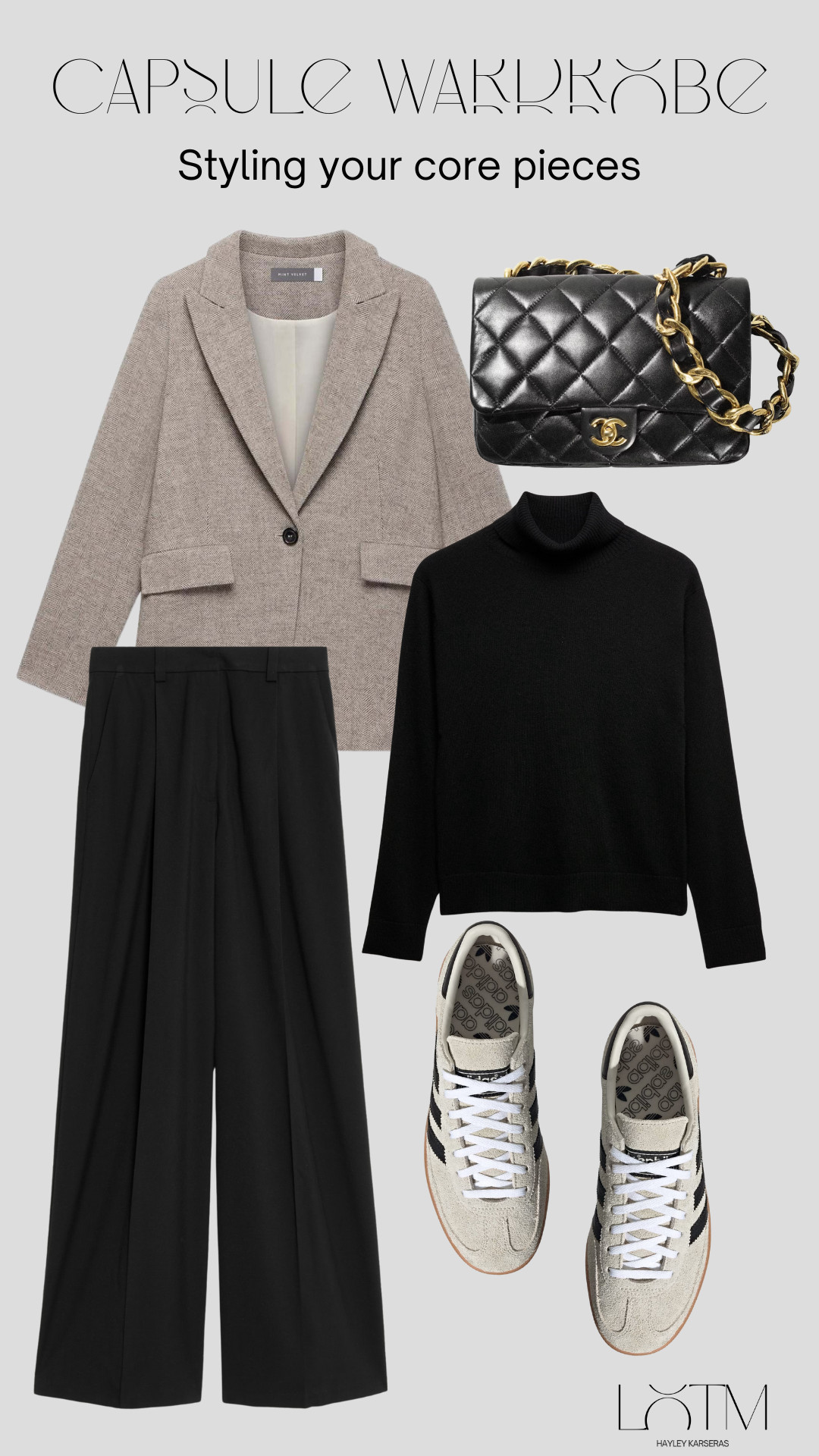 styling my capsule wardrobe: Herringbone Blazer, black cashmere roll neck, black tailored trousers, adidas sambas, black chanel bag 

 

#LTKuk #LTKeurope #LTKstyletip