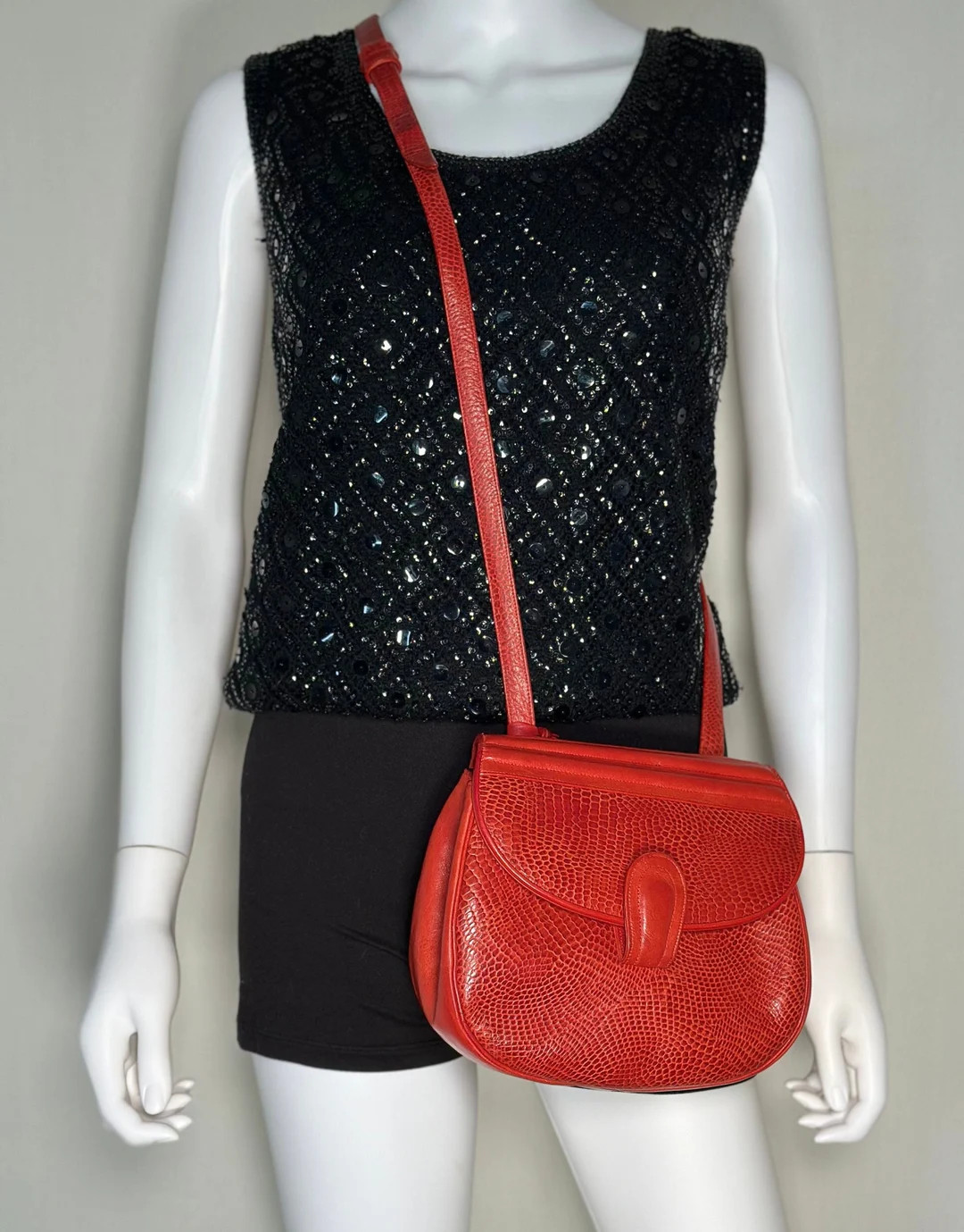 Vintage 1980s Sharif Red Embossed Leather Shoulder Crossbody Bag - Etsy | Etsy (US)