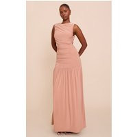 Taupe Boat Neck Ruched Detail Maxi Dress | PrettyLittleThing US