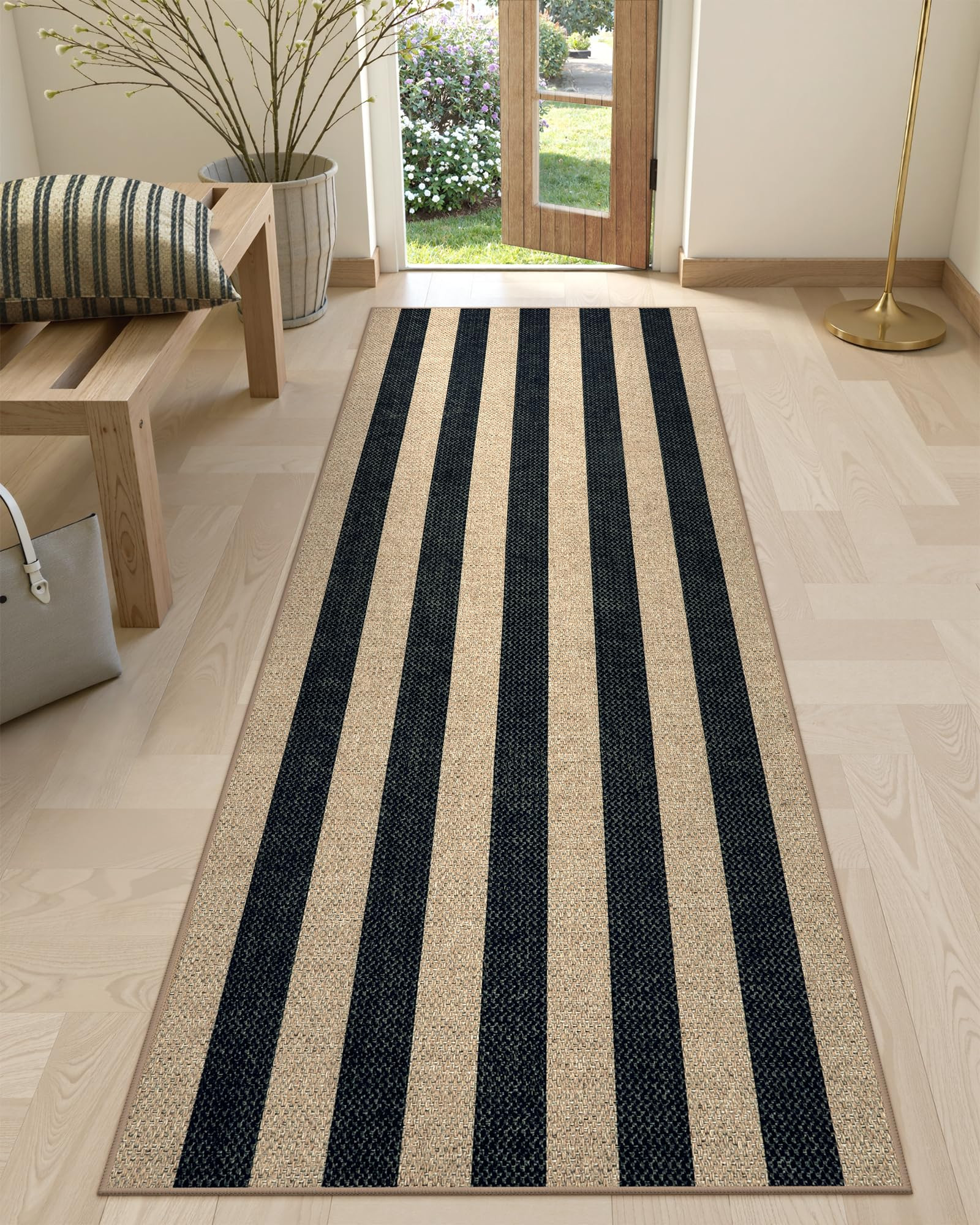 Lahome Striped Easy Jute Kitchen Runner, 2x8 Washable Runner Rug for Hallway Entryway, Farmhouse ... | Amazon (US)
