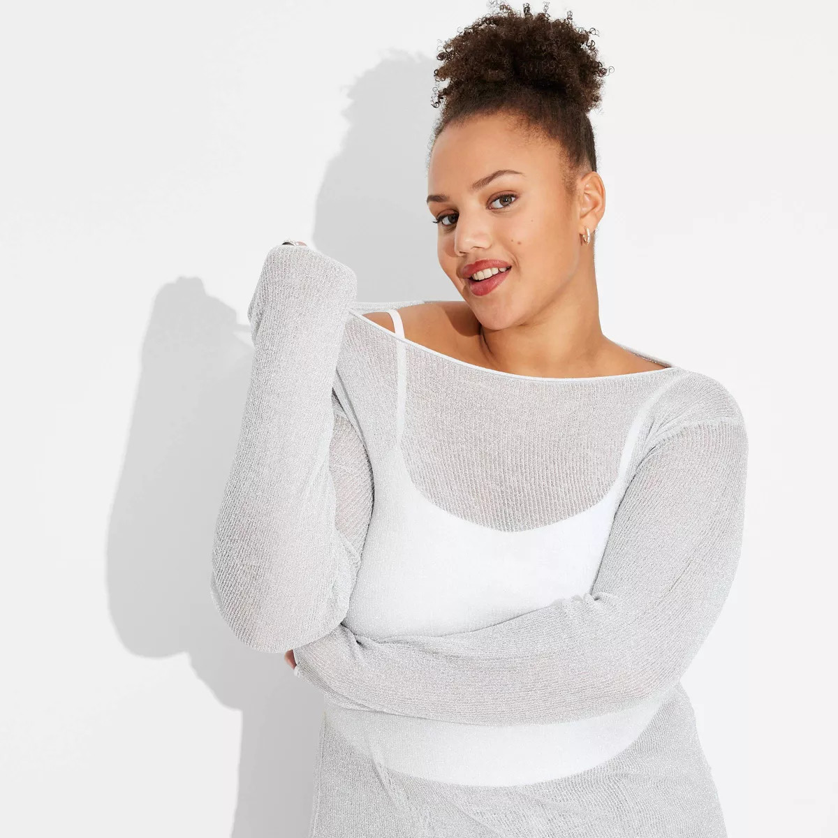 Women's Sheer Boat Neck Pullover Holiday Sweater - Wild Fable™ Silver | Target