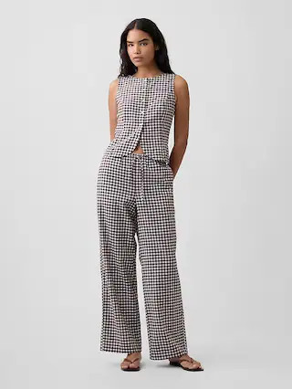 Mid Rise Pull-On Wide-Leg Linen-Blend Pants | Gap Factory