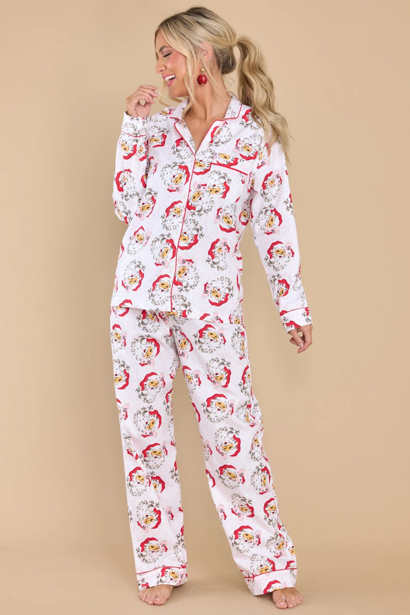 The Naughty List Ivory Santa Pajama Set | Red Dress 