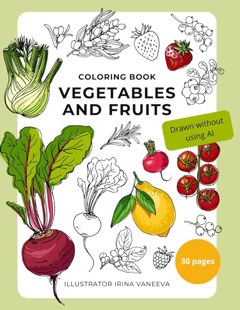 Vegetables and fruits. Coloring book. Calming drawing for adults and children: Calming drawing fo... | Amazon (US)