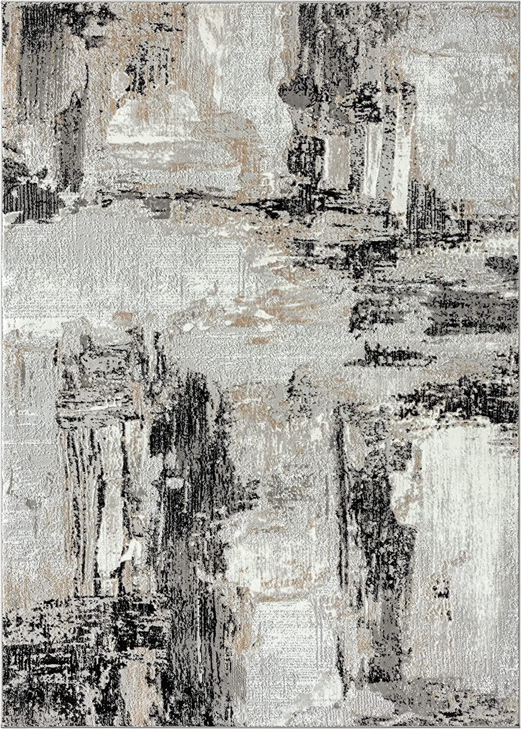 LUXE WEAVERS Camellia Collection 1660 Grey 8x10 Distressed Abstract Area Rug | Amazon (US)