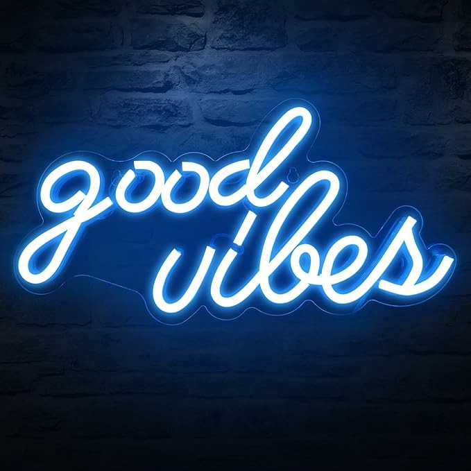 Good Vibes Neon Sign for Bedroom Wall Decor Powered by USB Neon Light, Ice Blue Color,16.1"x8.3"x... | Amazon (US)