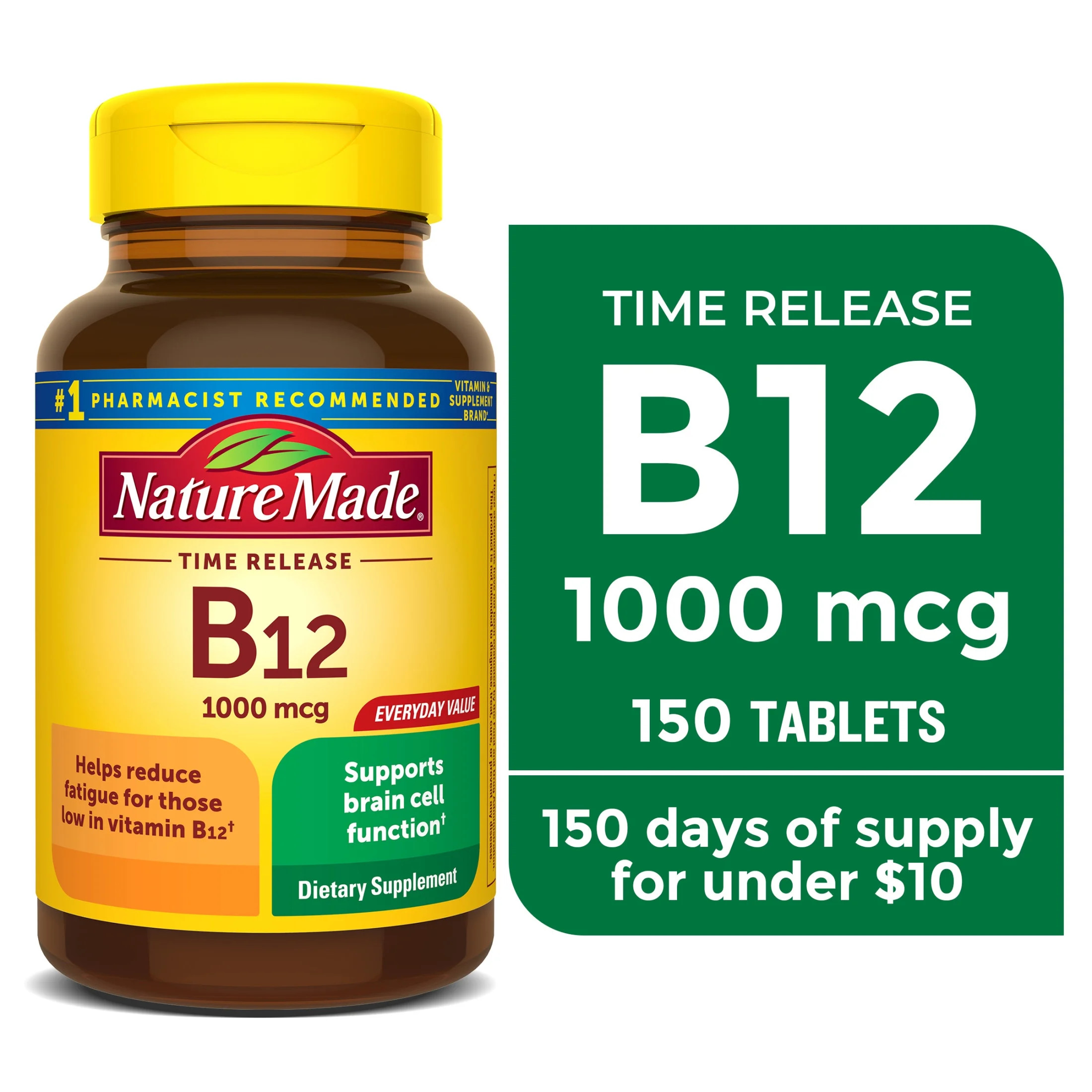 Nature Made Vitamin B12 1000 mcg Time Release Tablets, Dietary Supplement, 150 Count | Walmart (US)