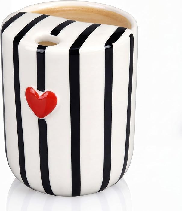 Ceramic Mug with Sip Hole 10 oz Novelty Black Striped Red Heart Ceramic Coffee Mug Hand Painted T... | Amazon (US)