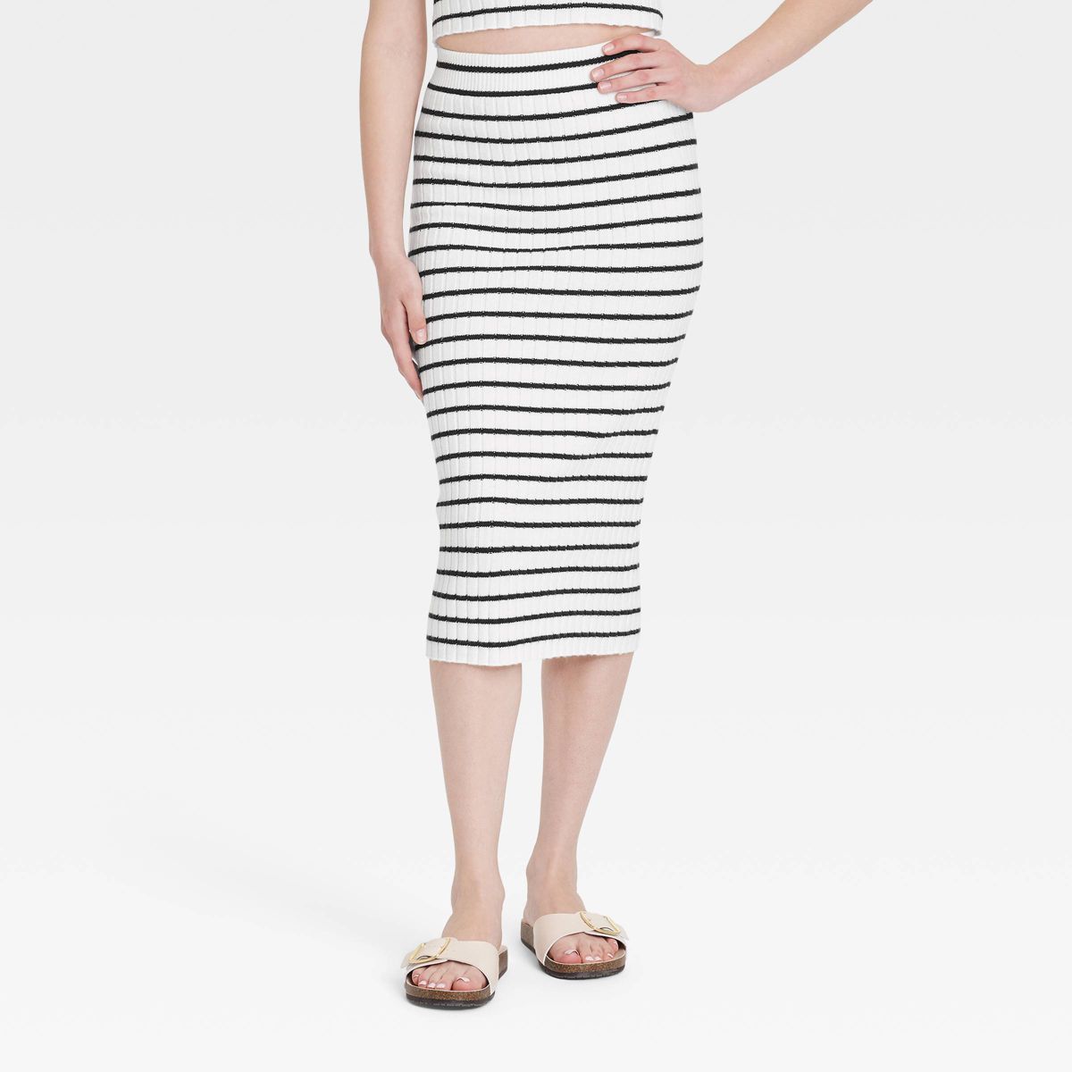 Women's Midi Sweater Skirt - Universal Thread™ Black Striped XL | Target