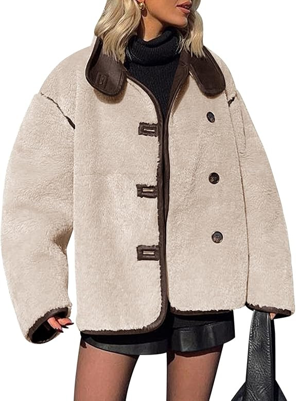 Tankaneo Womens Faux Fur Jackets Warm Winter Casual Button Down Stand Collar Long Sleeve Shaggy O... | Amazon (US)