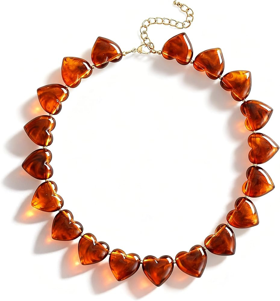 Chunky Heart Choker Necklace Acrylic Puffy Heart Statement Necklace Exaggerated Love Beaded Choke... | Amazon (US)