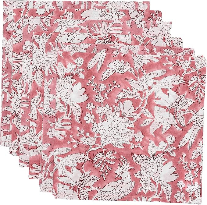 CPC Cloth Napkins 100% Cotton Set of 4 Reusable Napkins, Indian Block Print Toile Floral Dinner N... | Amazon (US)