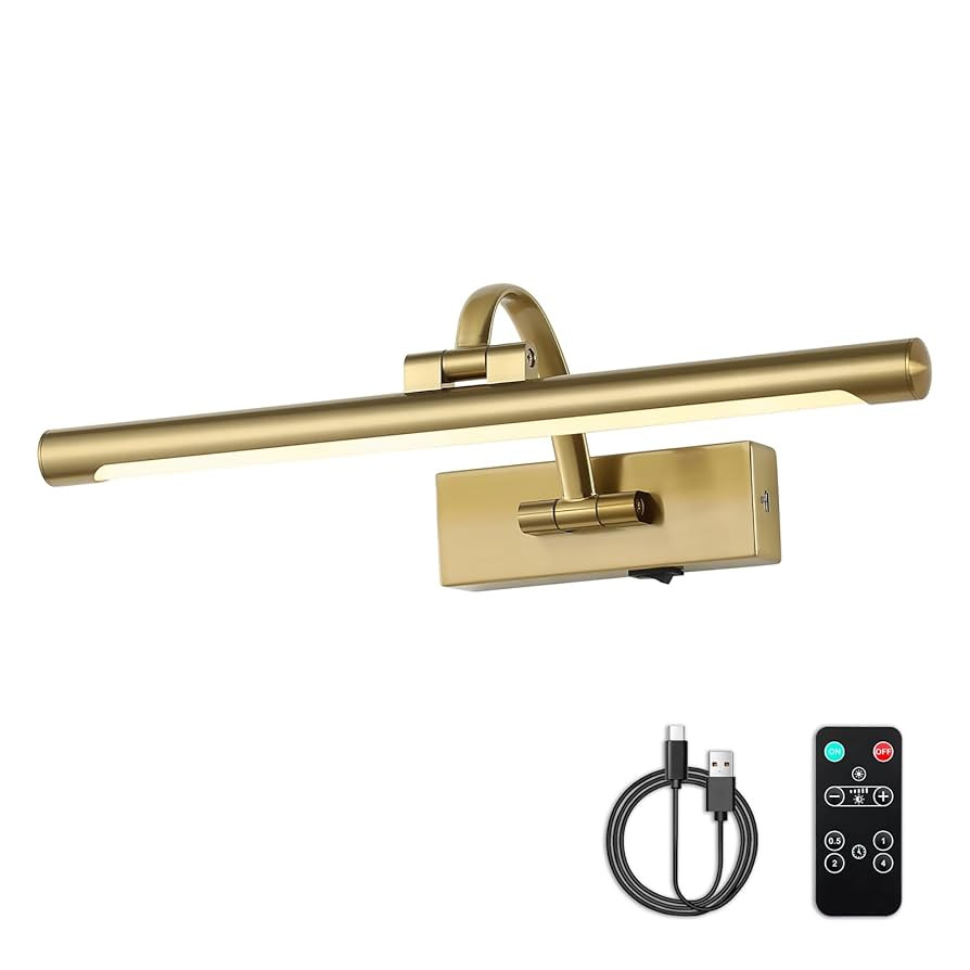 Battery Operated Picture Light with Remote and Timer, Wireless Art Lights for Paintings Brass Rec... | Amazon (US)