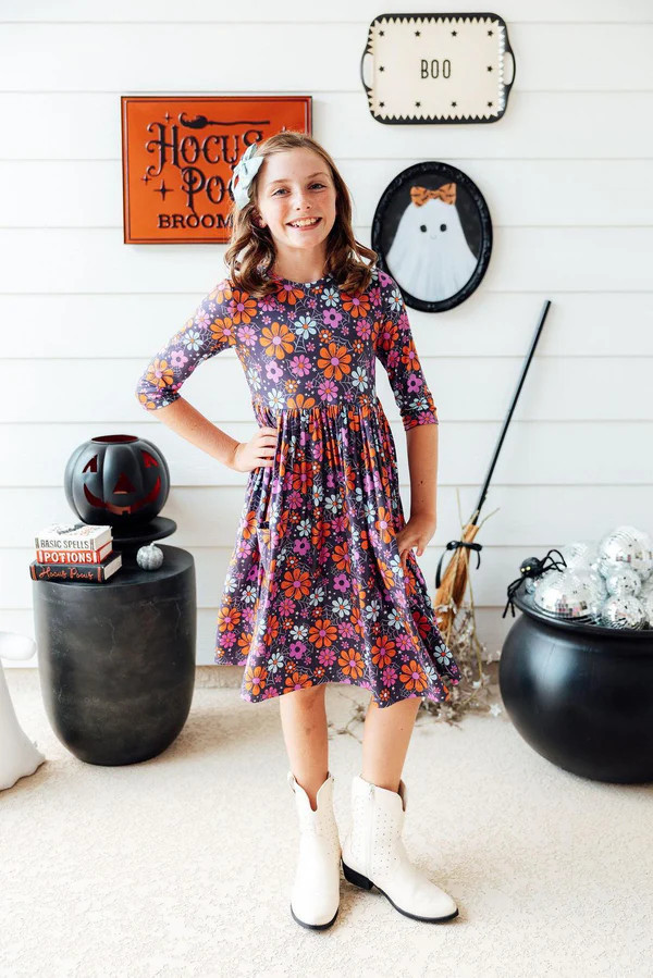 Haunted Garden 3/4 Sleeve Pocket Twirl Dress | Mila & Rose