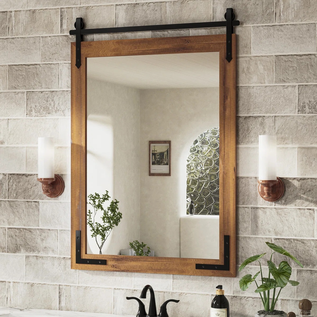 Brunilda Rustic Farmhouse Solid Wood Frame Accent Mirror Decorative Mirror | Wayfair North America