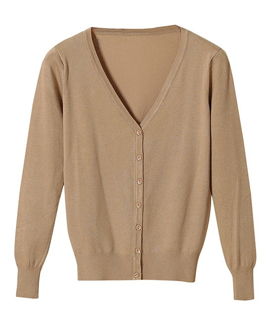 VUTTI Women's Cardigans Camel - Camel V-Neck Cardigan - Juniors | Zulily
