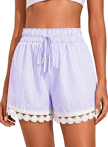 Dokotoo Womens Shorts Summer Casual Loose Elastic Waist Drawstring Lace Boho Beach Cover Up Short... | Amazon (US)