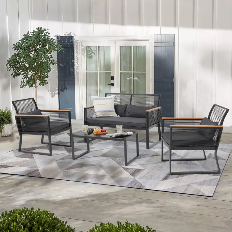 Darcella High-Density Polyethylene (HDPE) Wicker 4 - Person Seating Group with Cushions | Wayfair North America