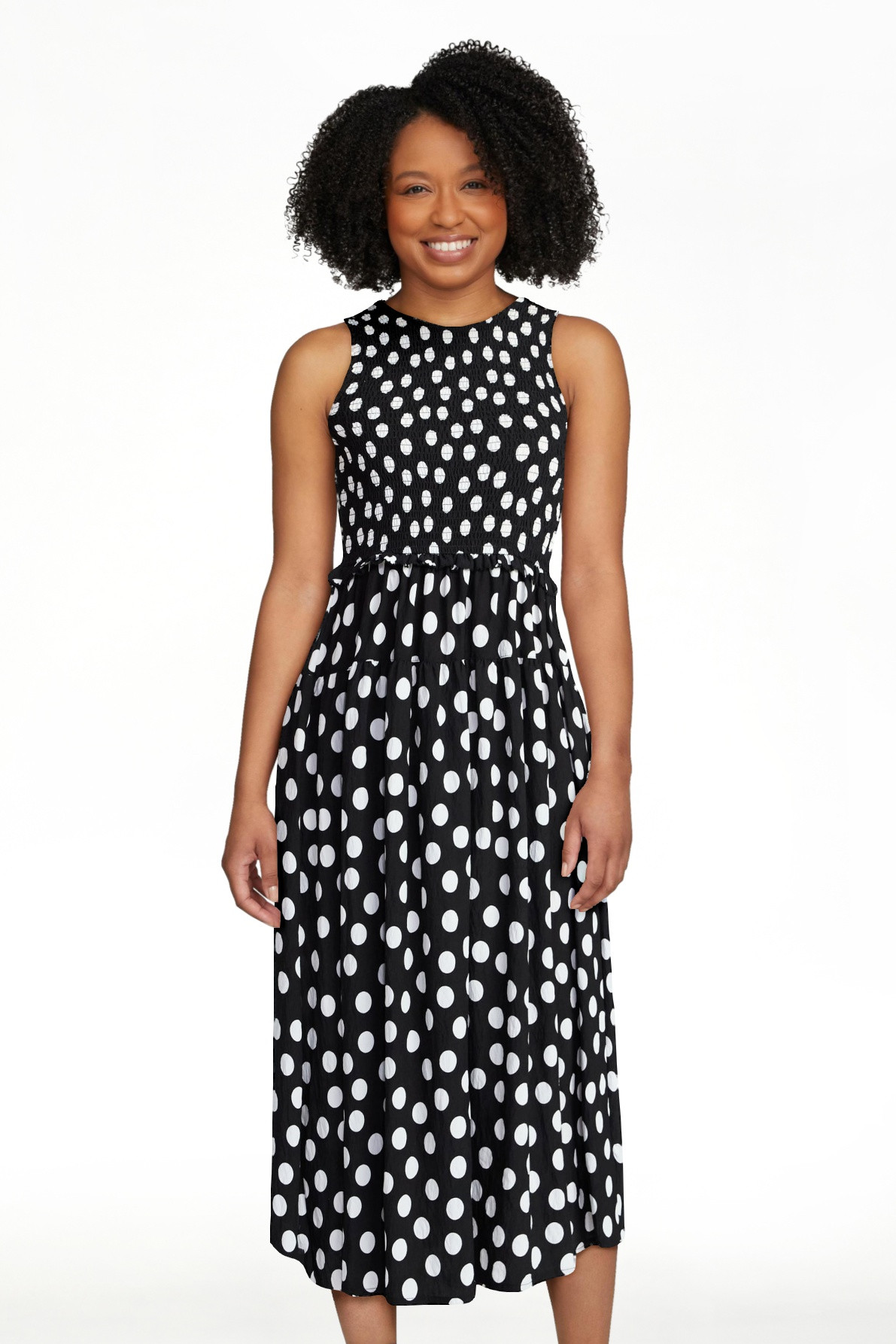 Time and Tru Women's Tiered Skirt Ruffle Smocked Midi Dress, Sizes XS-4X | Walmart (US)
