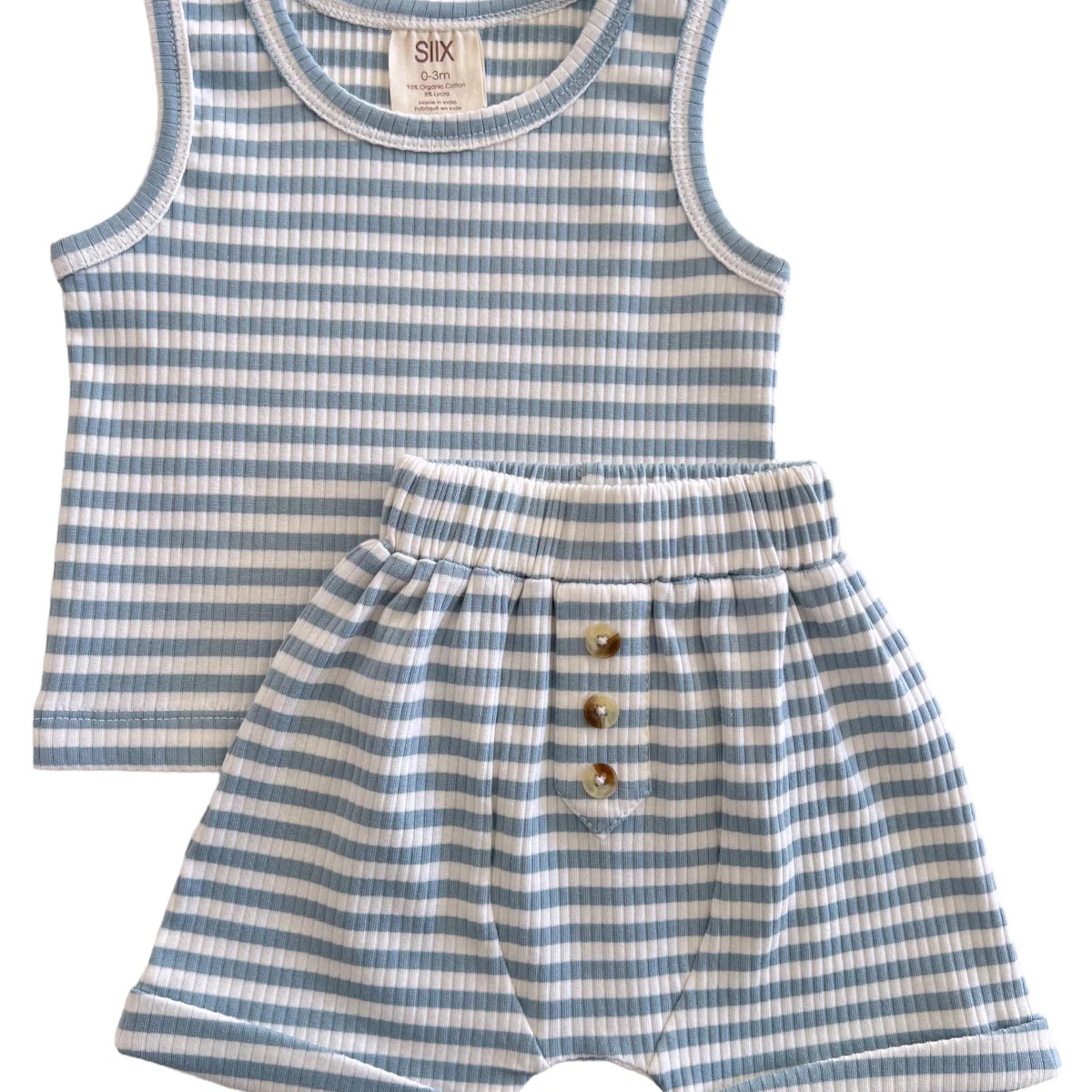 Dusty Blue Stripe / Organic Ribbed Tank & Short Set | SpearmintLOVE