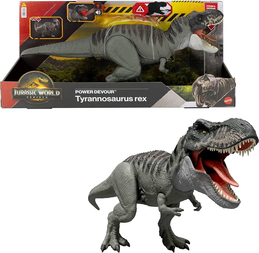 Mattel Jurassic World Rebirth Power Devour Tyrannosaurus Rex Dinosaur Figure with Tongue Activate... | Amazon (US)