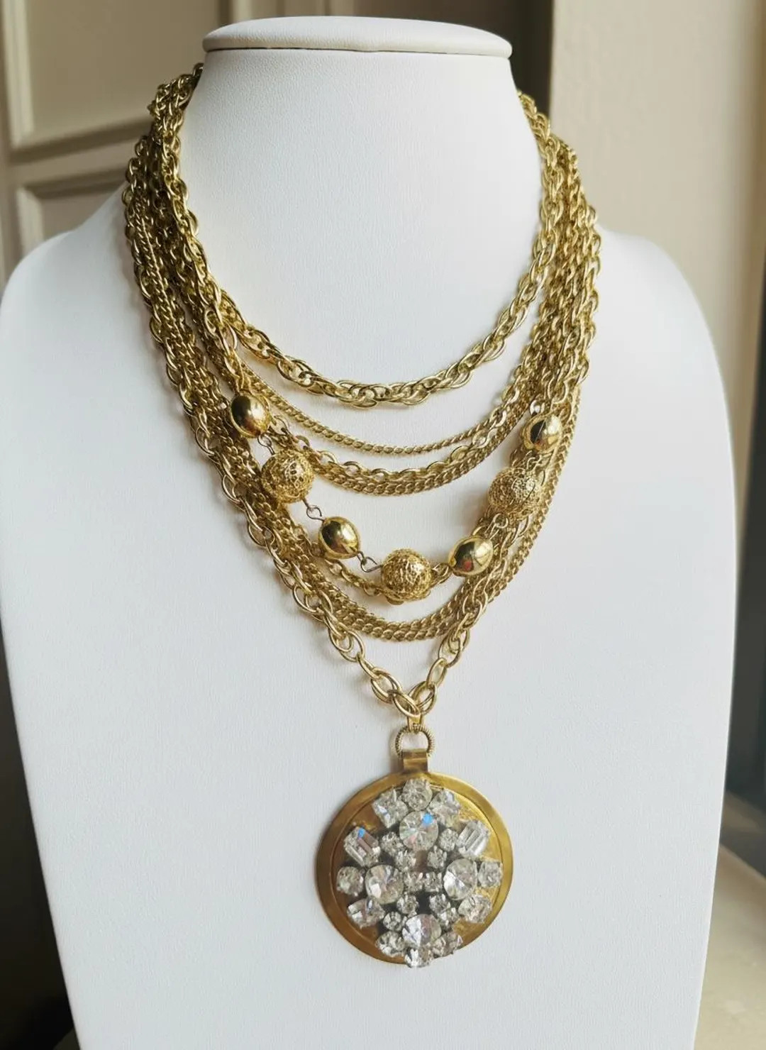 The Classic Edit | Vintage Layered Gold Statement Necklace | 1950s Brooch Pendant | Handmade Keny... | Etsy (US)