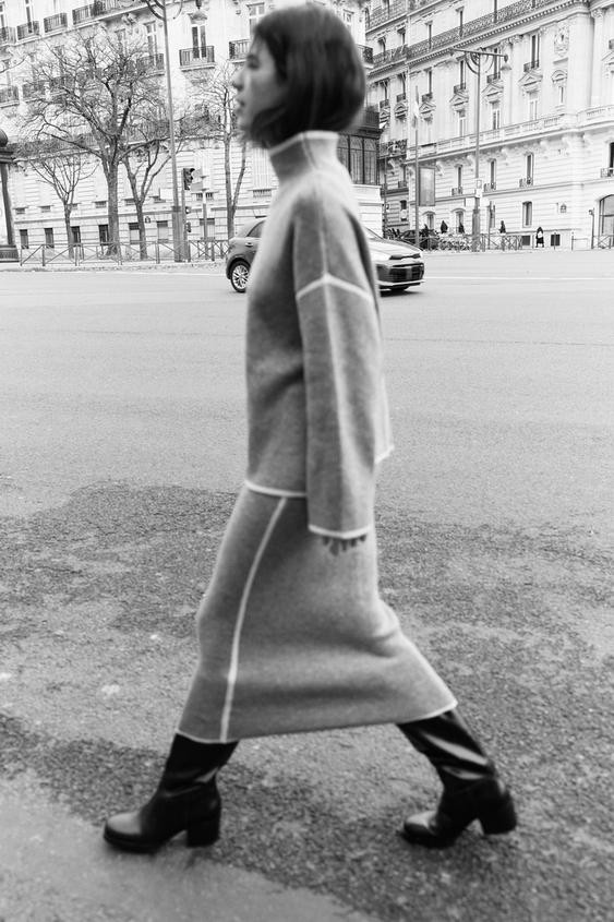 CONTRASTING PIPING KNIT MIDI SKIRT | Zara US