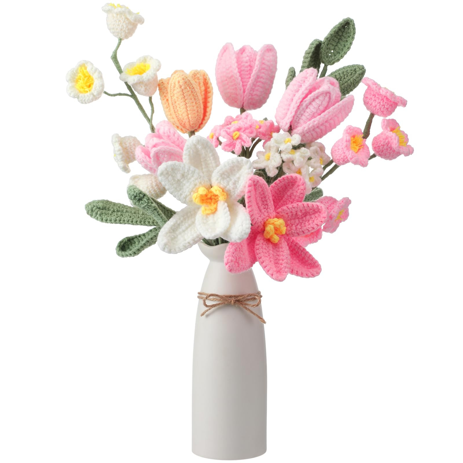 11 Pcs Crochet Flower Bouquet Handmade Knitted Tulip Bouquet Artificial Flowers Fake Tulips for M... | Amazon (US)