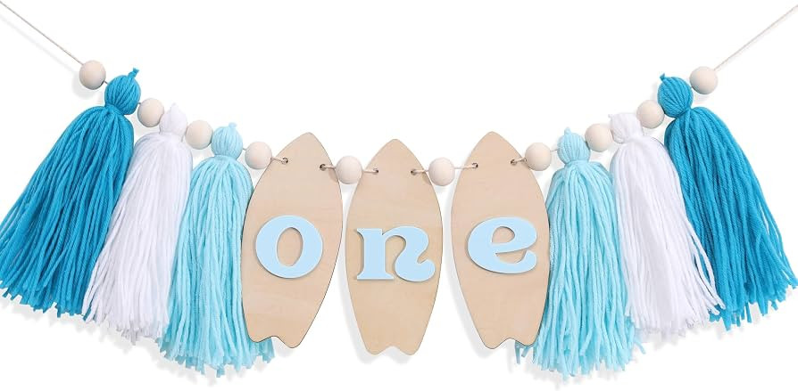 Big One Surf High Chair Banner - Wave 1st Bithday Decorations, Surfing Board Birthday Highchair B... | Amazon (US)