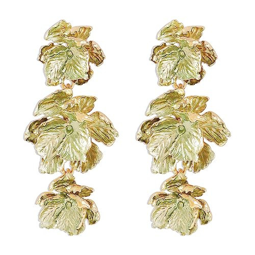 YOOSMATIC Gold Flower Earrings 14K Gold Plated Flower Dangle Drop Earrings, Sparkling Dainty Earrings for Women Gift, Exaggerated Statement Earrings Punk (Gold) (large flower-2) | Amazon (US)