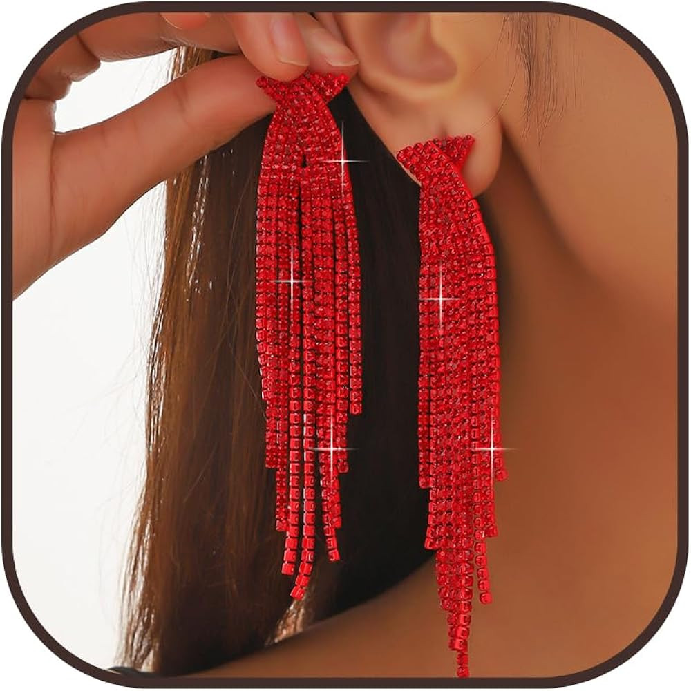 Rhinestone Tassel Drop Earrings Silver Long Long Fringe Crystal Chandelier Dangle Earrings Premiu... | Amazon (US)