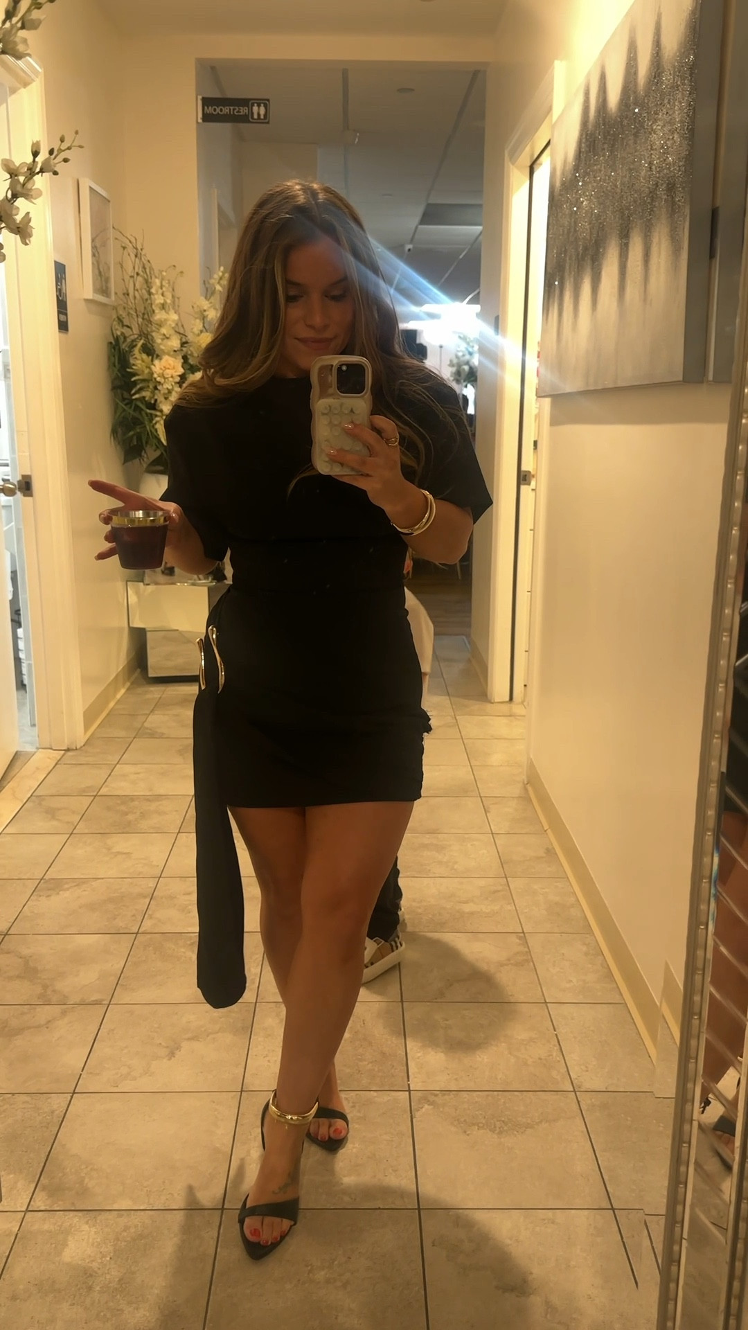 Size small in the dress barely any stretch size up in your in between sizes! 