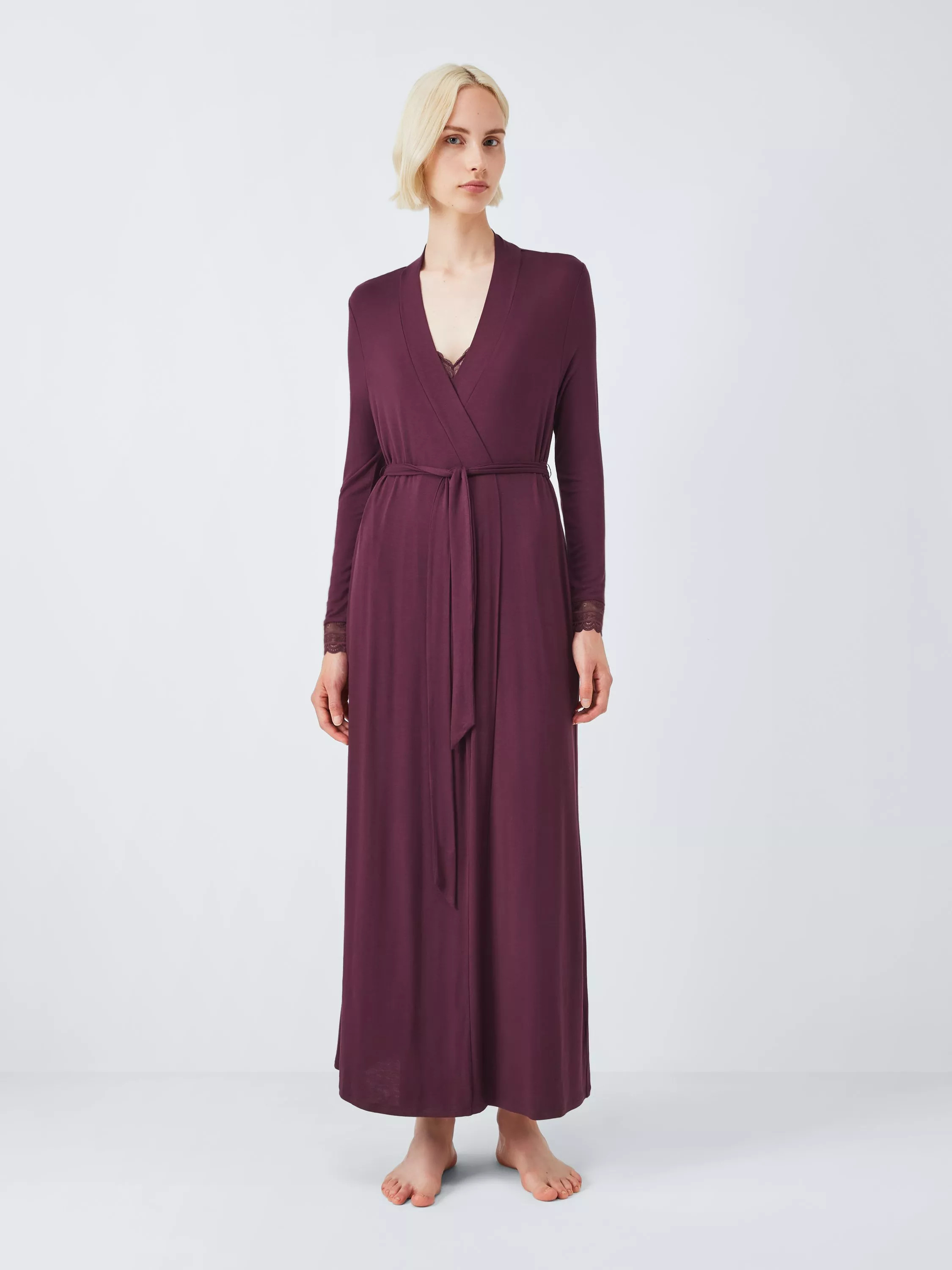 John Lewis Willow Lace Midi Dressing Gown, Fig | John Lewis (UK)