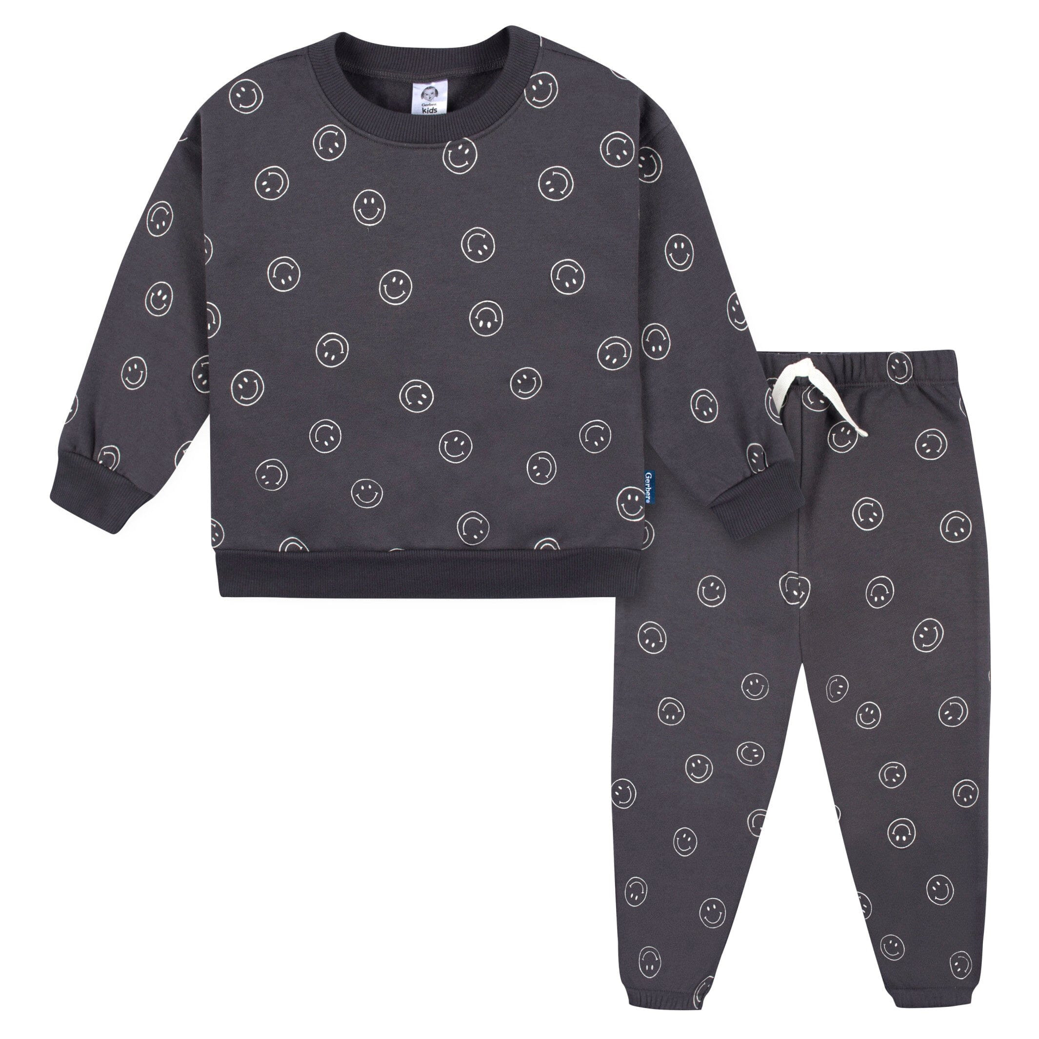 2-Piece Infant and Toddler Boys Charcoal Smiley Sweatshirt & Pant Set | Gerber Childrenswear