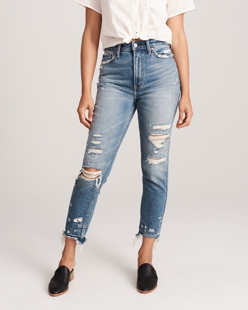Ripped High Rise Mom Jeans | Abercrombie & Fitch US & UK