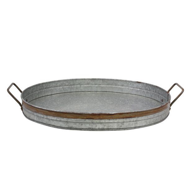 Decorative Oval Galvanized Metal Serving Tray with Rust Trim and Metal Handles | Walmart (US)