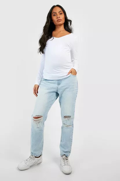 Maternity Ripped Mom Jeans | Boohoo.com (US & CA)