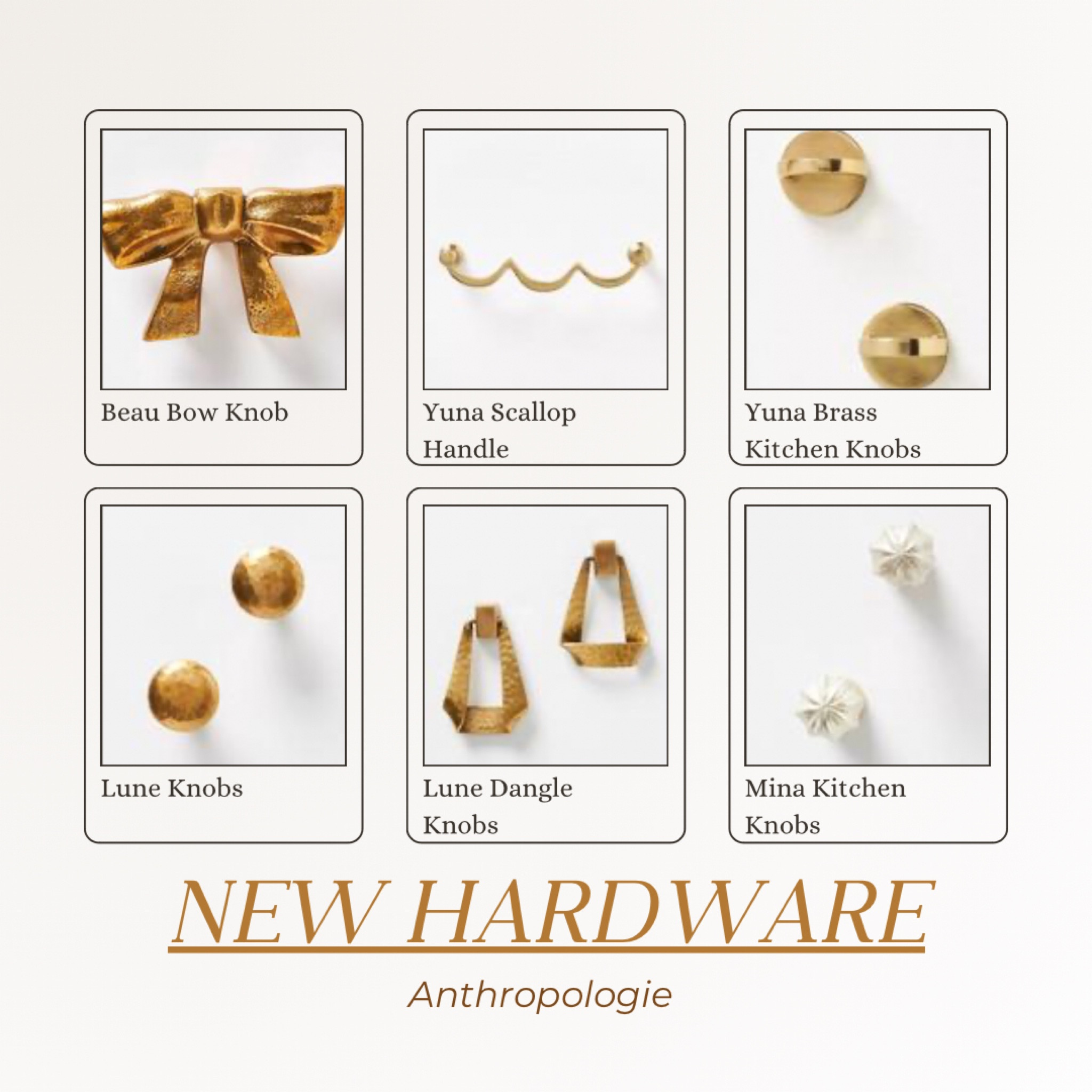 Elevate your space with Anthropologie's new hardware collection! Featuring a mix of playful and elegant designs, this lineup includes the charming Beau Bow Knob, the scalloped Yuna Handle, and the sleek Yuna Brass Kitchen Knobs. Add a touch of sophistication with the rounded Lune Knobs or make a statement with the geometric Lune Dangle Knobs. The intricately crafted Mina Kitchen Knobs bring a delicate touch to any cabinet or drawer. Perfect for infusing a unique, artisanal feel into your home decor.

#LTKHome