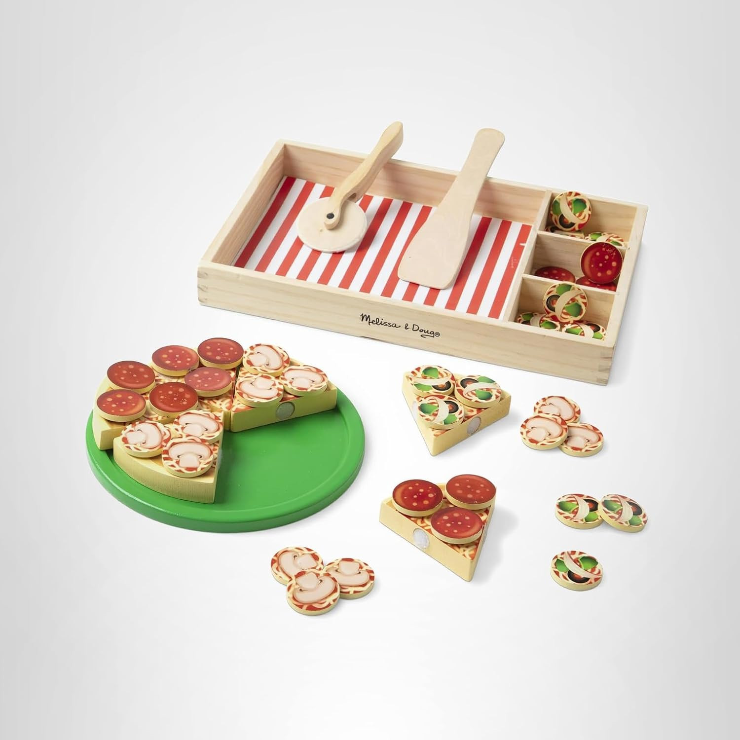 Melissa & Doug Wooden Pizza Play Food Set With 36 Toppings - Pretend Food And Pizza Cutter/ Toy For Kids Ages 3+ | Amazon (US)