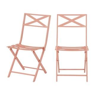Mix and Match Folding Steel Slat Outdoor Bistro Chairs in Peony (2-Pack) | The Home Depot