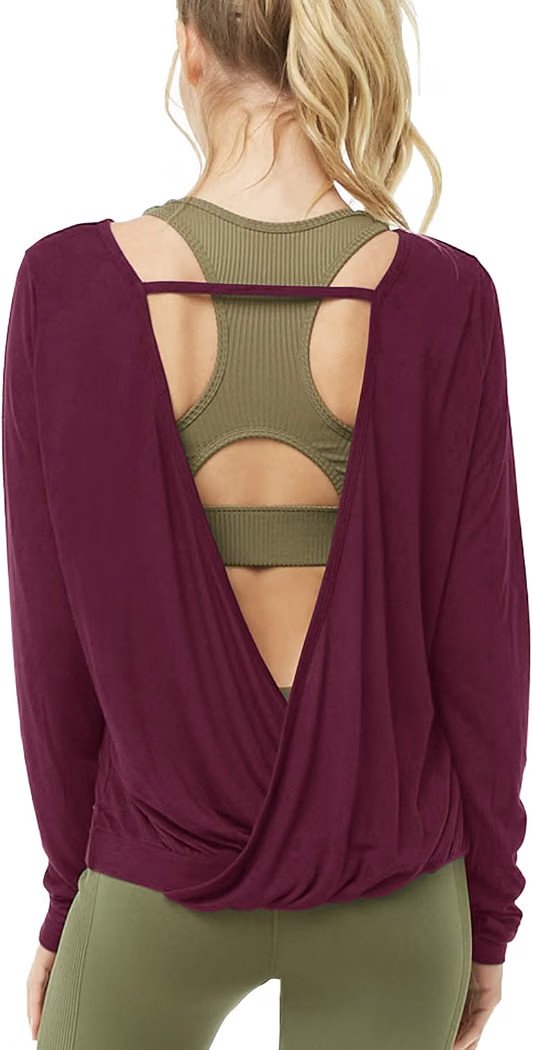 Women's Long Sleeve Open Back Shirts Backless Yoga Shirts Thumbhole | Amazon (US)