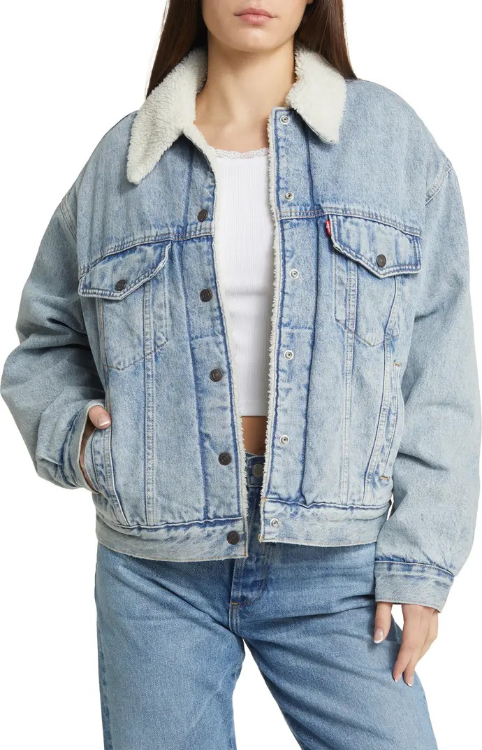 '90s High Pile Fleece Lined Denim Trucker Jacket | Nordstrom
