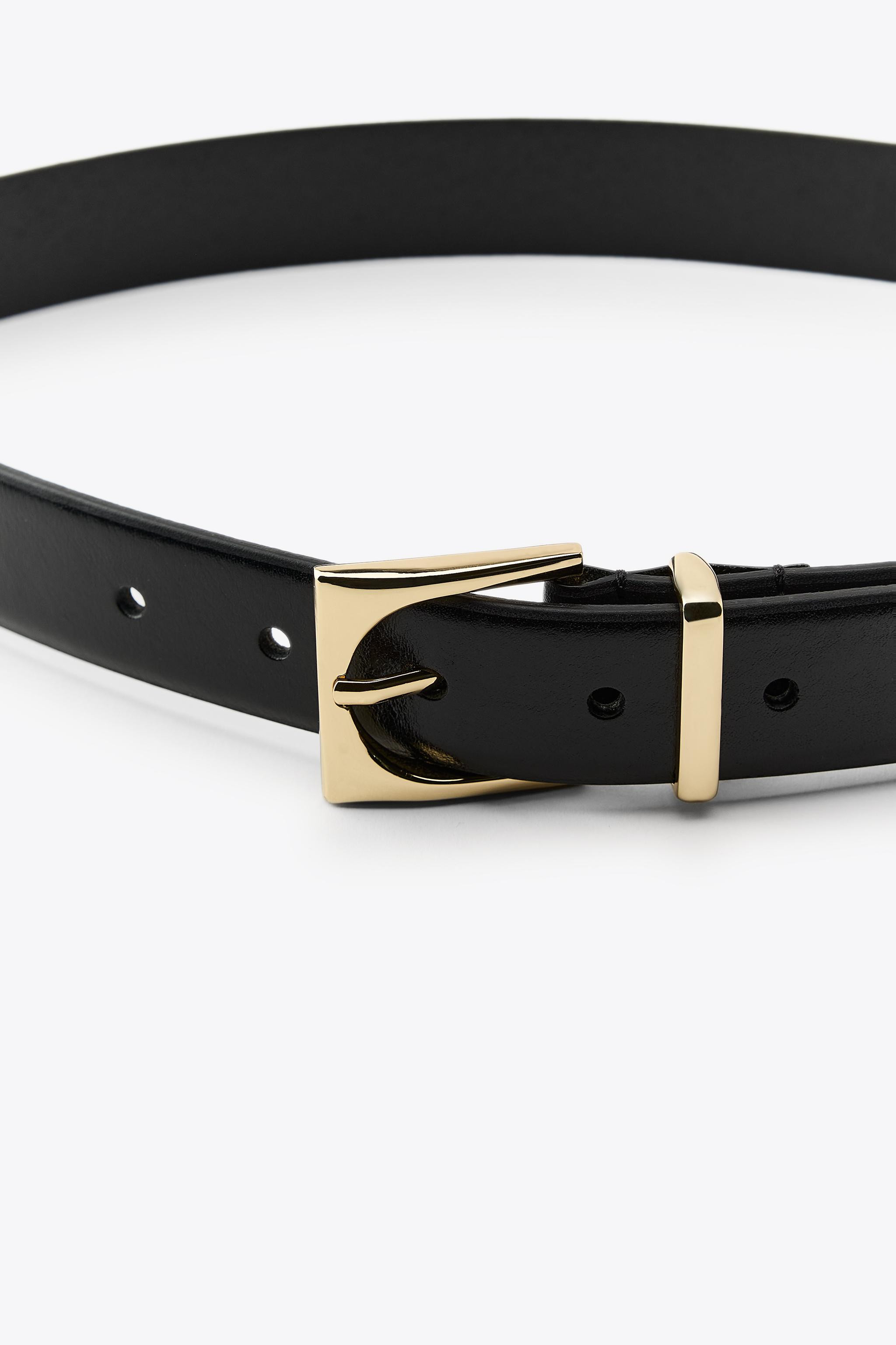 Belt made of leather. 3 cm / 1.1″ wide. Metal square buckle.Black | 6399/003/800Product Measure... | Zara UK
