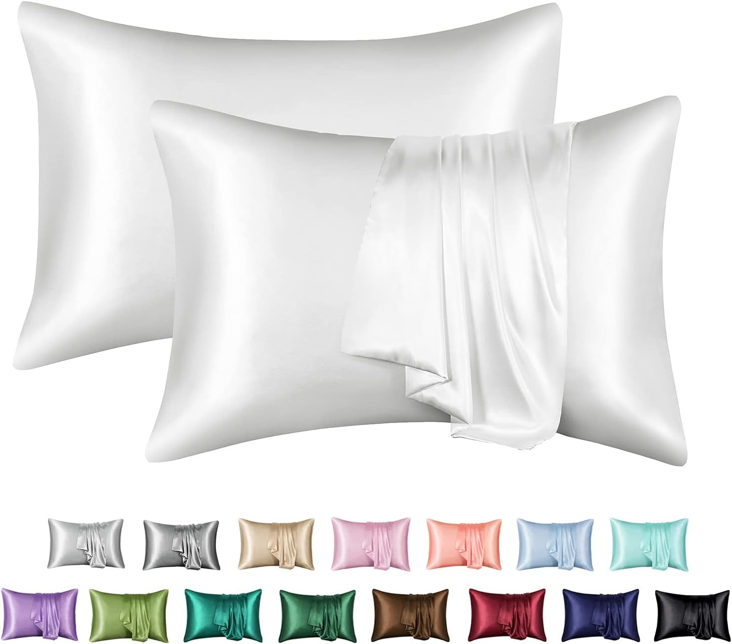 MR&HM Satin Pillowcase for Hair and Skin, Silk Satin Pillowcase 2 Pack, Queen Size Pillow Cases S... | Amazon (US)