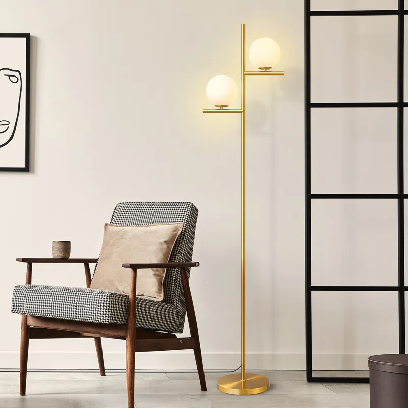 Saez 68" LED Dimmable Tree Floor Lamp with Globe Glass Shade | Wayfair North America