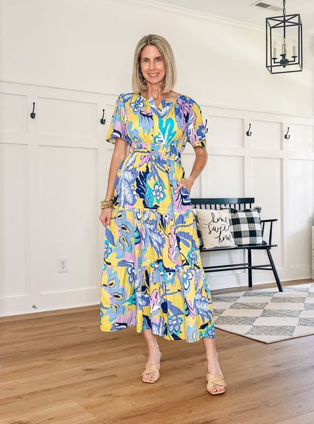 ⭐️ Amazon maxi dress giving anthropologie vibes 
Wearing a small 
Sandals BOGO sale 

#LTKSeasonal #LTKfindsunder50 #LTKsalealert