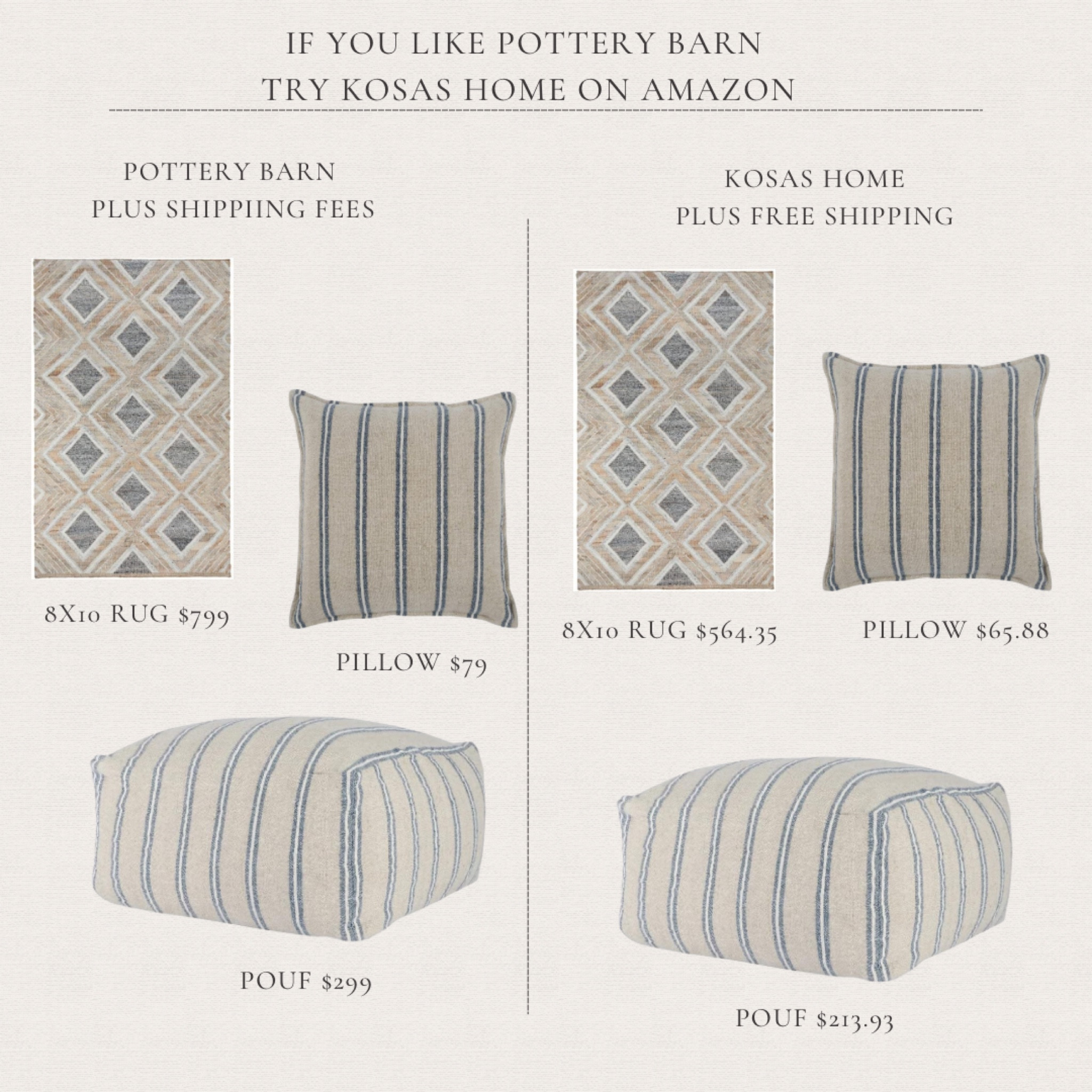 If you like Pottery Barn, try Kosas home on Amazon instead. Less expensive and free shipping 🙌